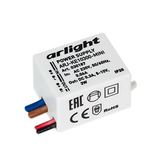Блок питания ARJ-KE10300-MINI (3W, 300mA) (IP20 Пластик, 5 лет)